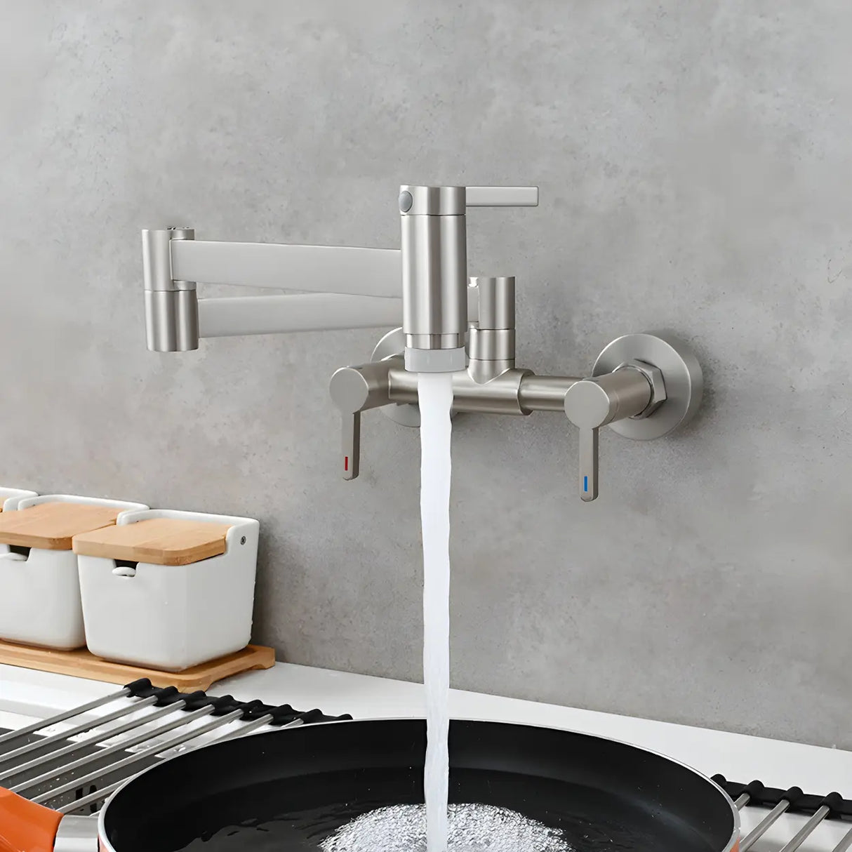 Modern Brass Wall-Mounted Dual Mode Pot Filler Faucet Image - 12