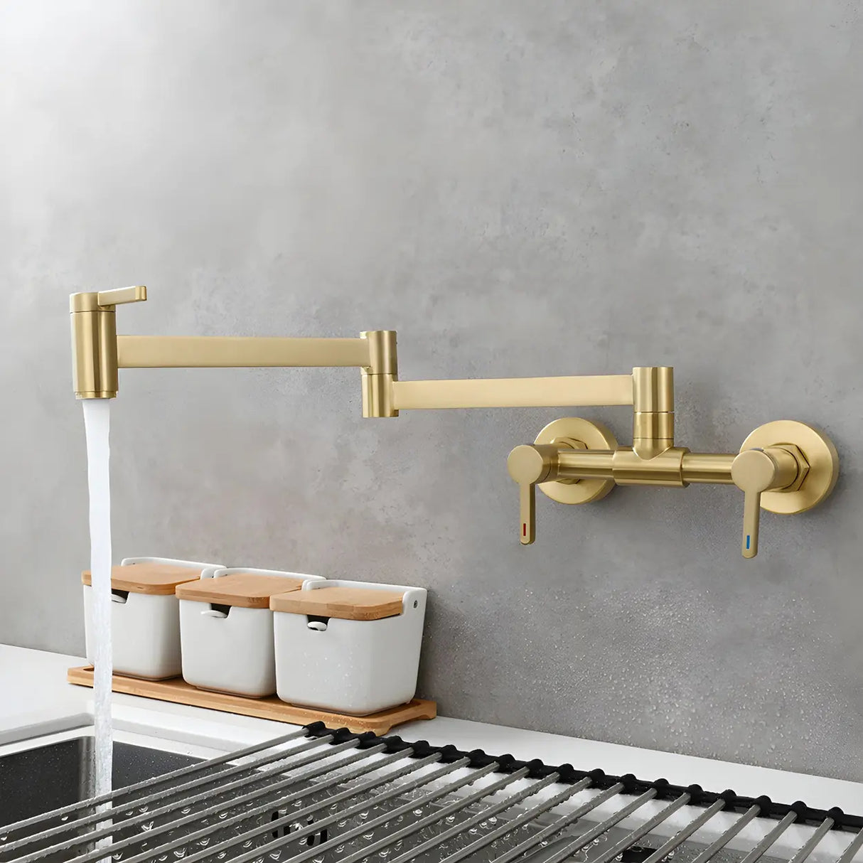 Modern Brass Wall-Mounted Dual Mode Pot Filler Faucet Image - 3