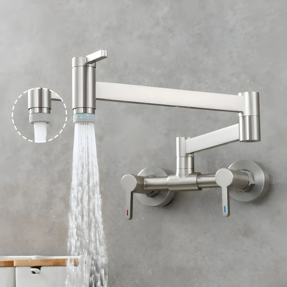 Modern Brass Wall-Mounted Dual Mode Pot Filler Faucet Image - 5