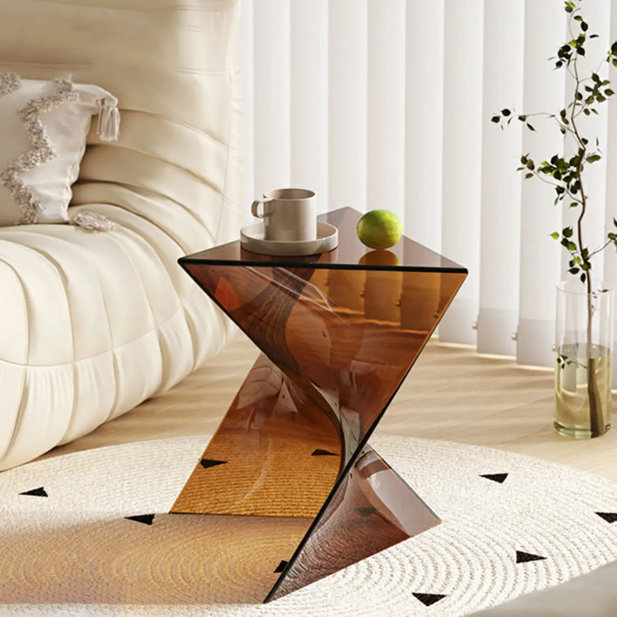 Modern Brown Acrylic Geometric Triangle Side Table Image - 1