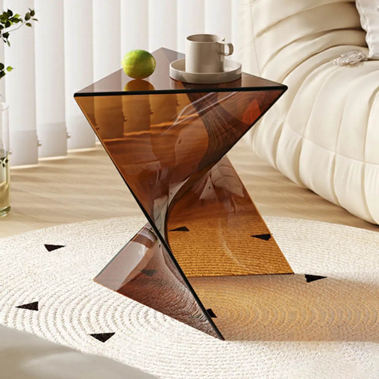Modern Brown Acrylic Geometric Triangle Side Table Image - 10