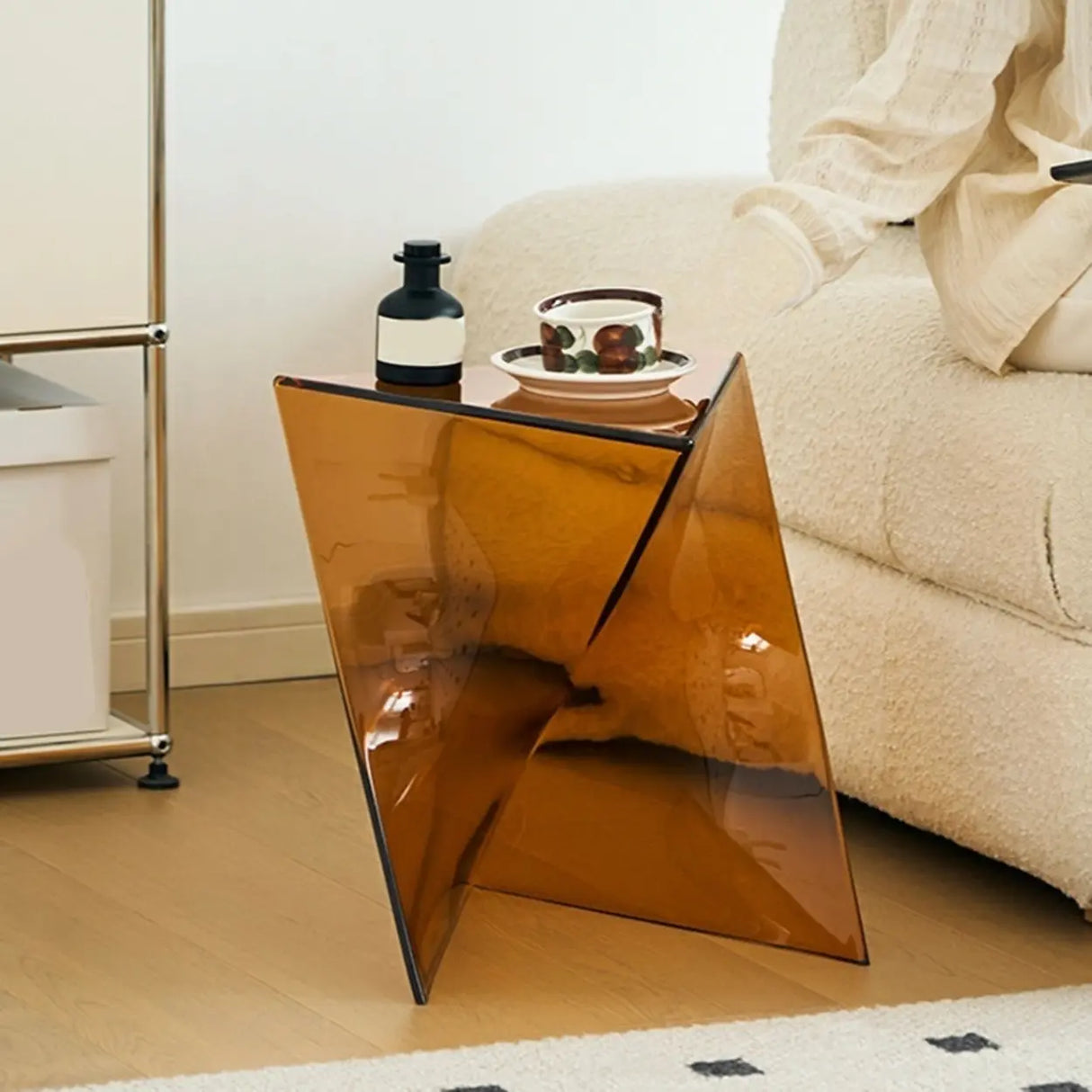 Modern Brown Acrylic Geometric Triangle Side Table Image - 15