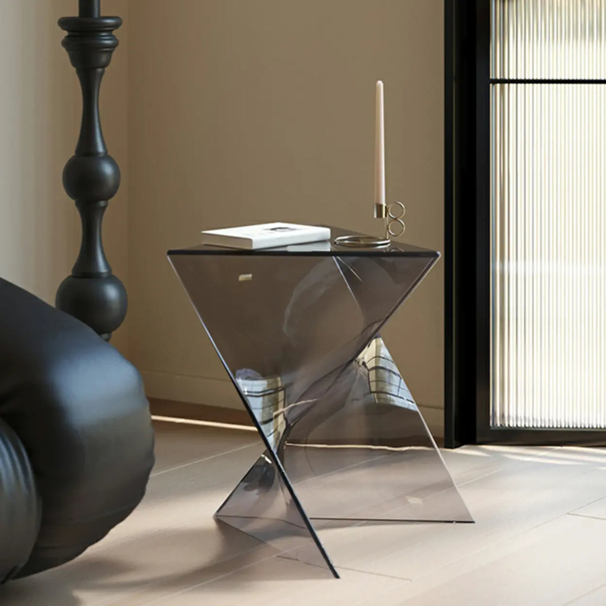 Modern Brown Acrylic Geometric Triangle Side Table Image - 2