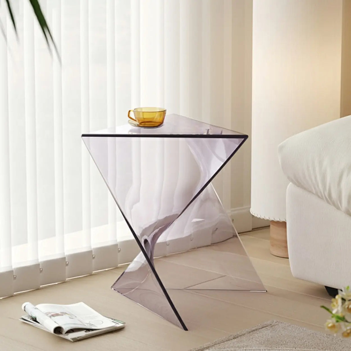 Modern Brown Acrylic Geometric Triangle Side Table Image - 3