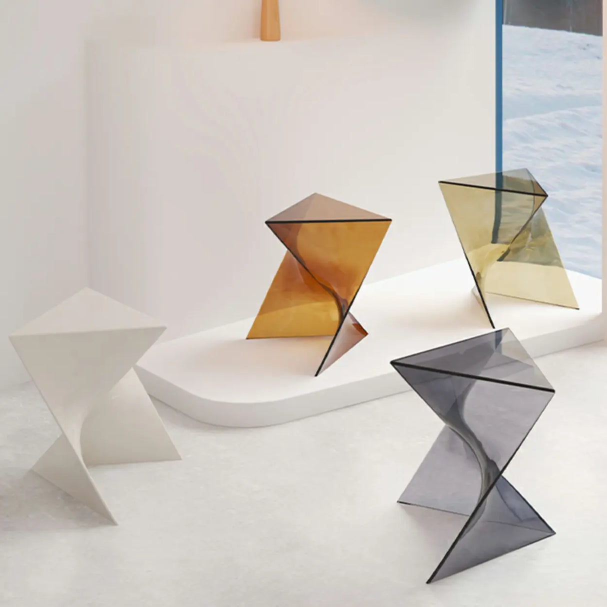Modern Brown Acrylic Geometric Triangle Side Table Image - 4