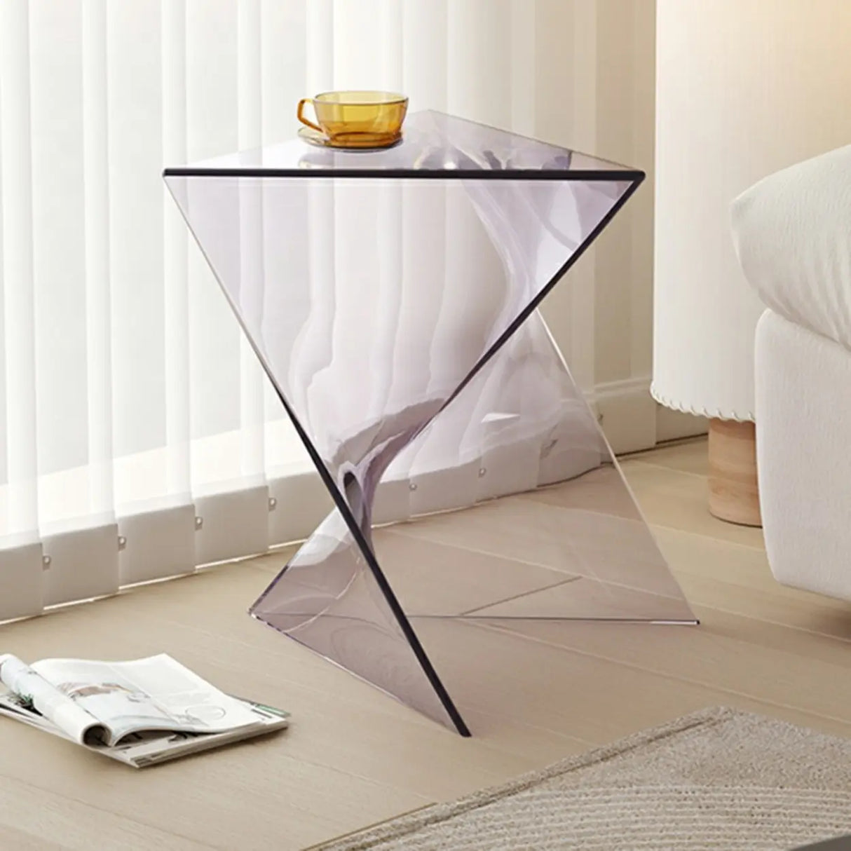 Modern Brown Acrylic Geometric Triangle Side Table Image - 7