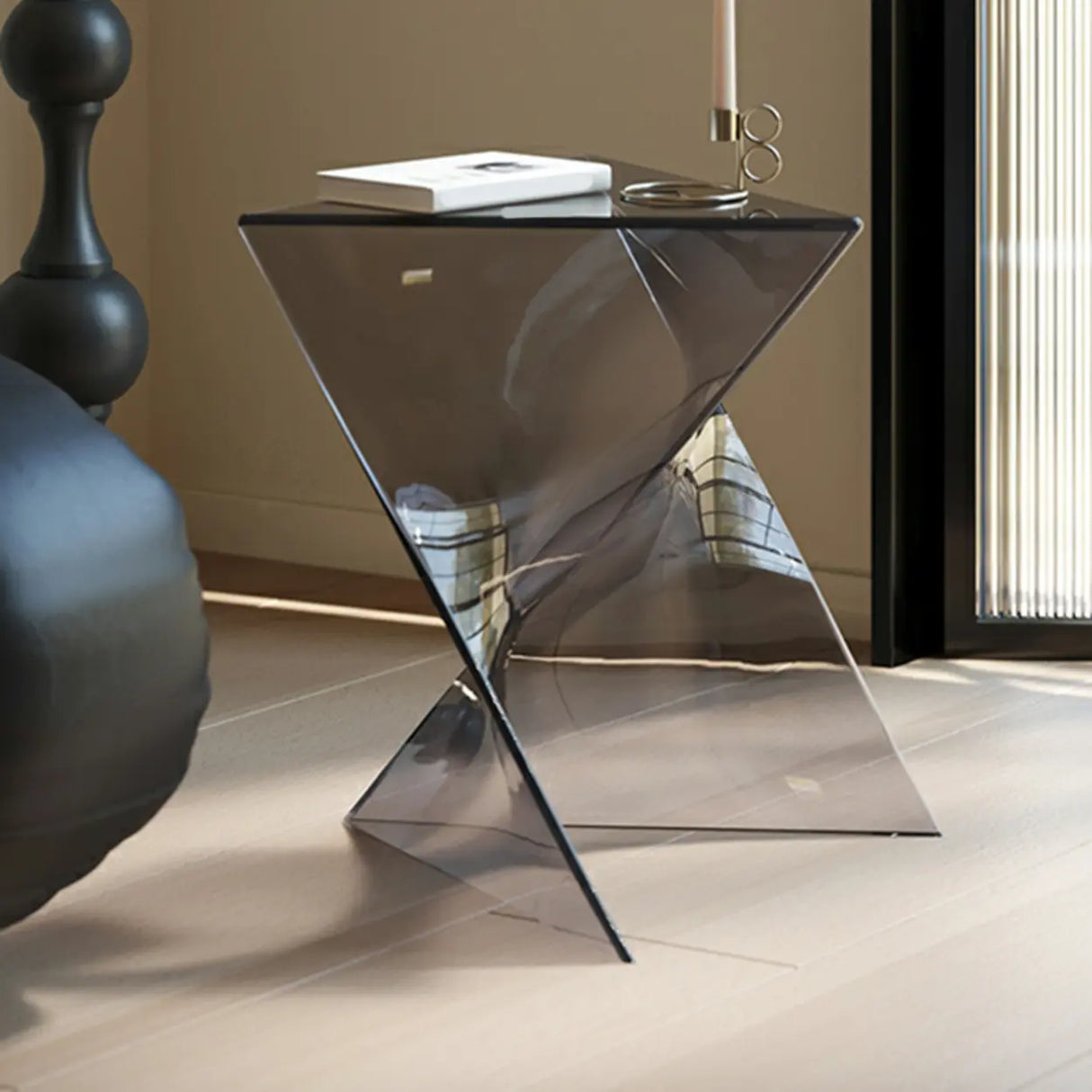 Modern Brown Acrylic Geometric Triangle Side Table Image - 9
