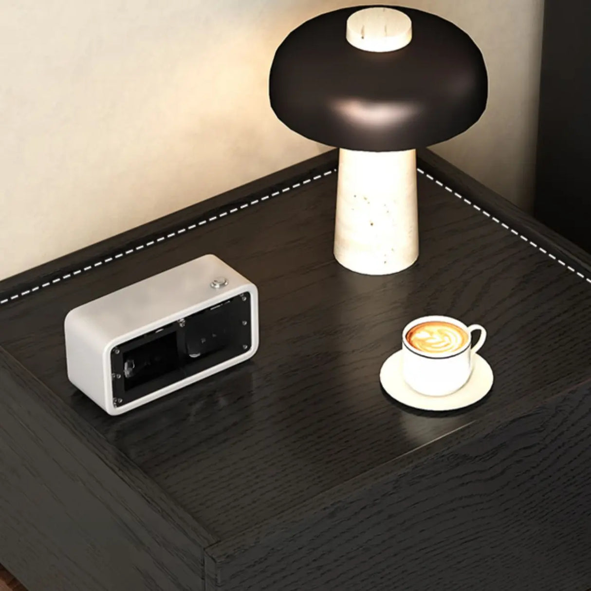 Modern Brown and Black Wood Nightstand with Drawer Storage Image - 12