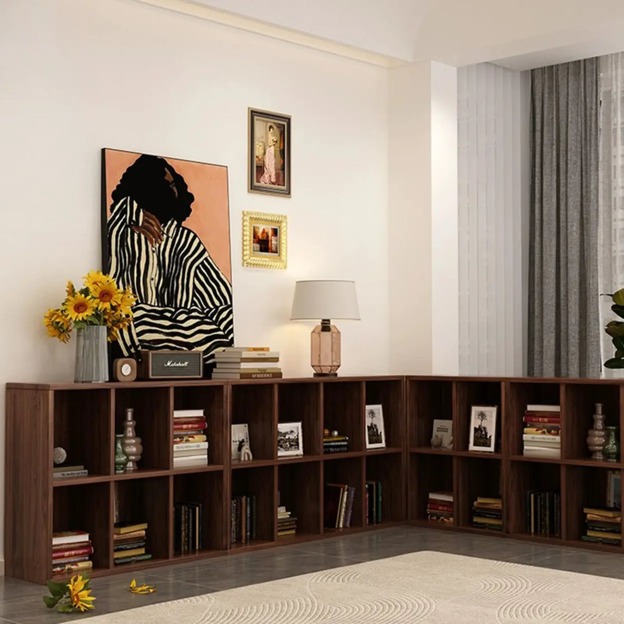 Modern Brown Cube Modular Wooden Storage Bookcases Image - 3