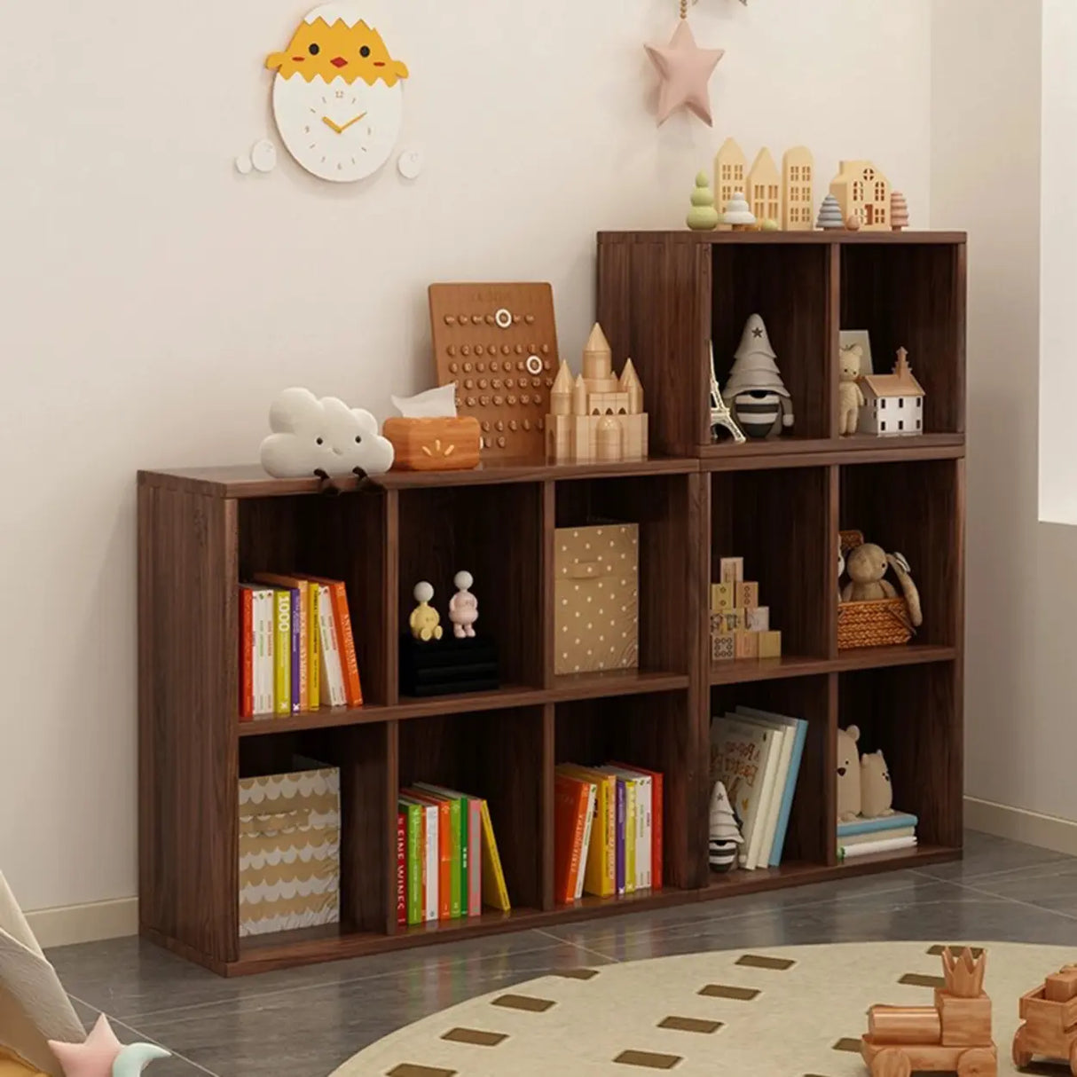 Modern Brown Cube Modular Wooden Storage Bookcases Image - 6