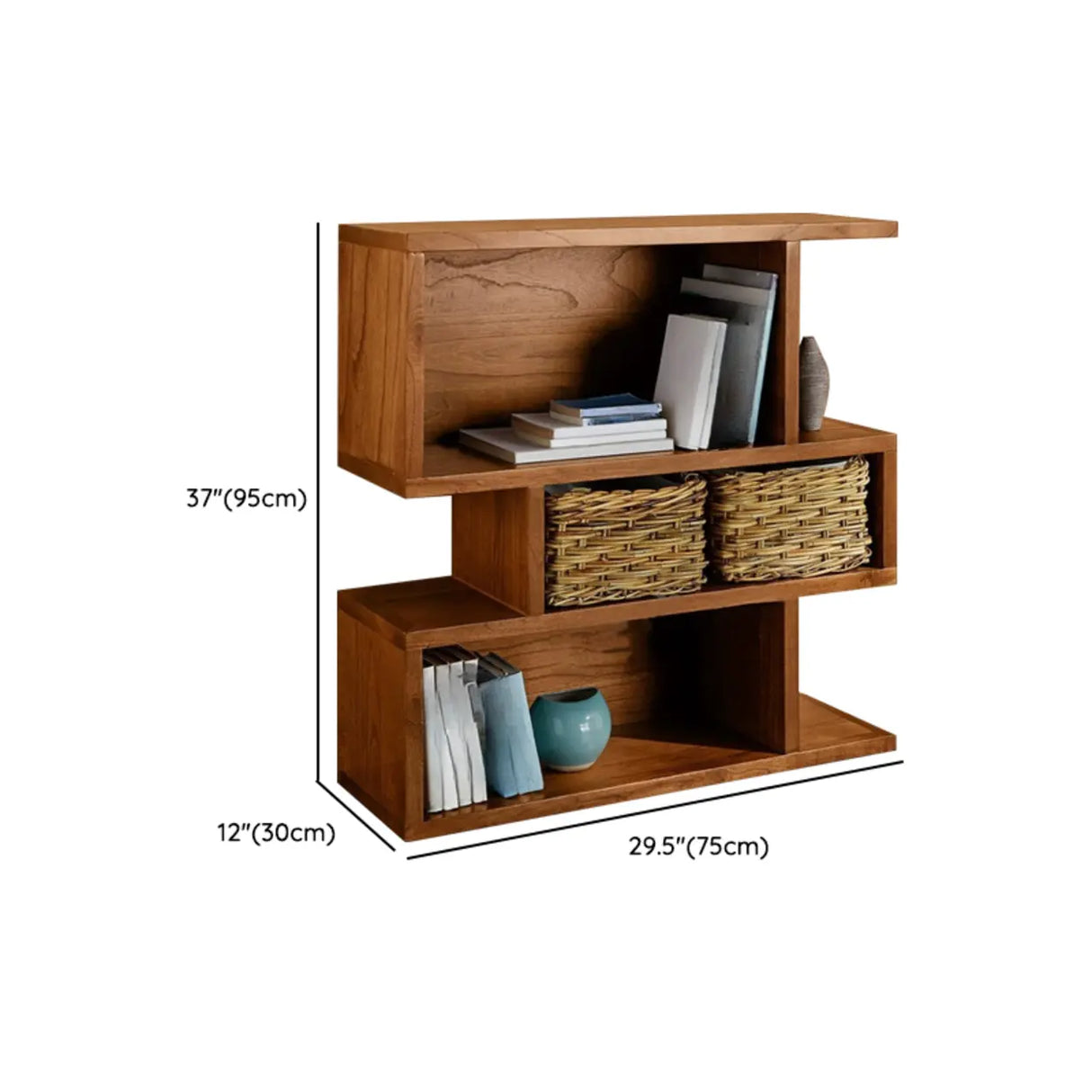 Modern Brown Geometric Closed Back Pine Wood Bookcase Image - 12