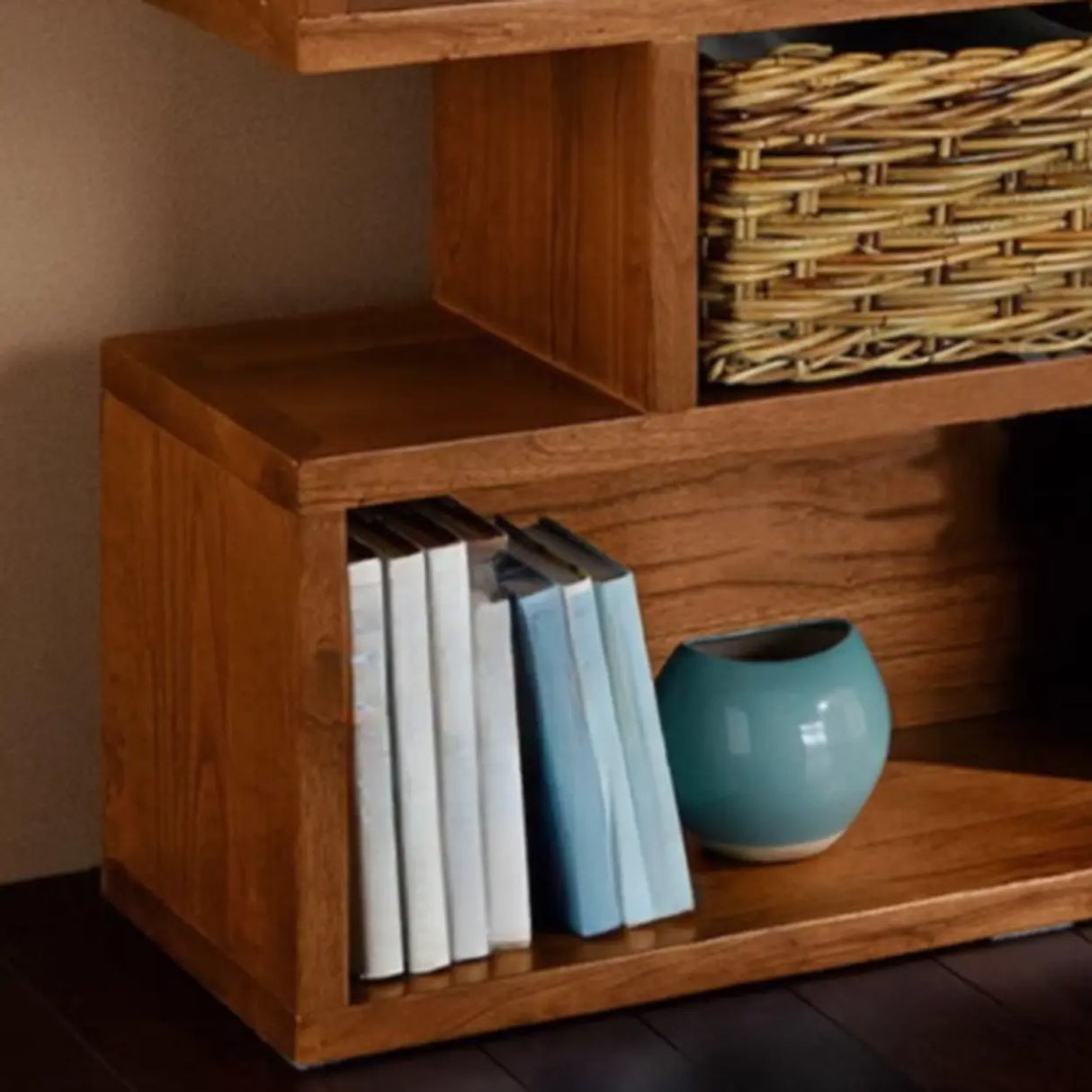 Modern Brown Geometric Closed Back Pine Wood Bookcase Image - 7