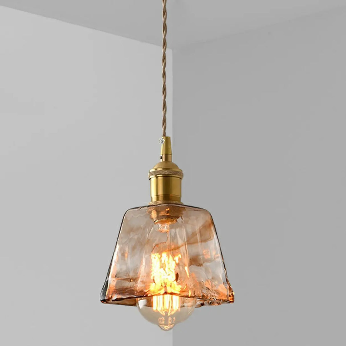Modern Brown Geometric Glass Floral Wavy Pendant Light Image - 1