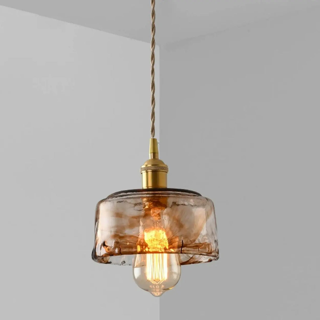 Modern Brown Geometric Glass Floral Wavy Pendant Light Image - 2