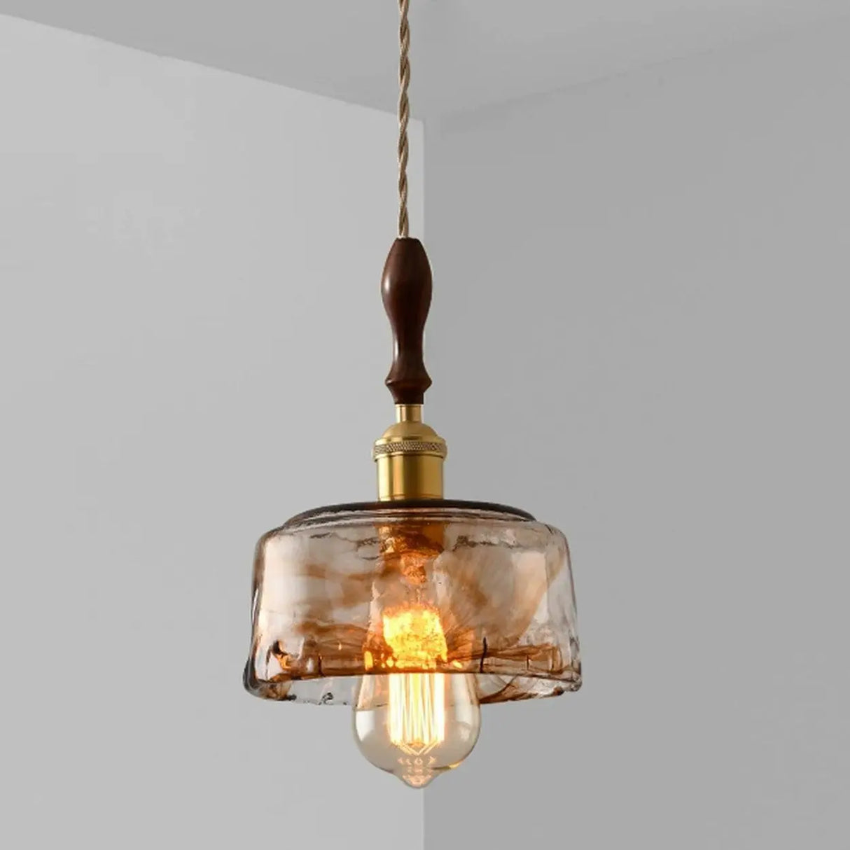 Modern Brown Geometric Glass Floral Wavy Pendant Light Image - 3