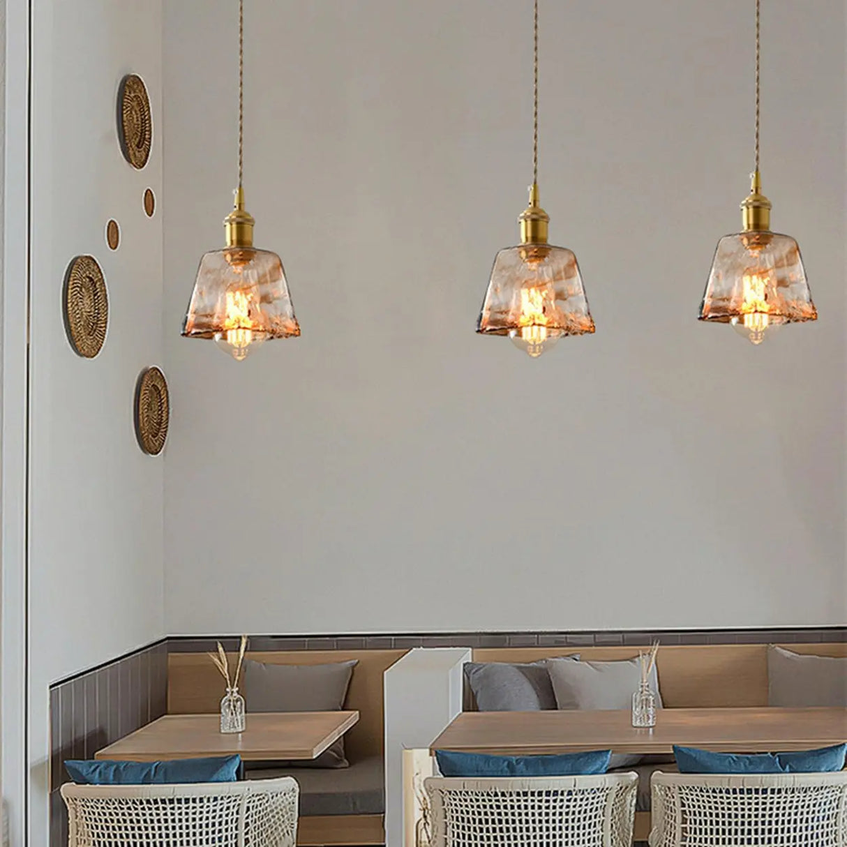 Modern Brown Geometric Glass Floral Wavy Pendant Light Image - 6