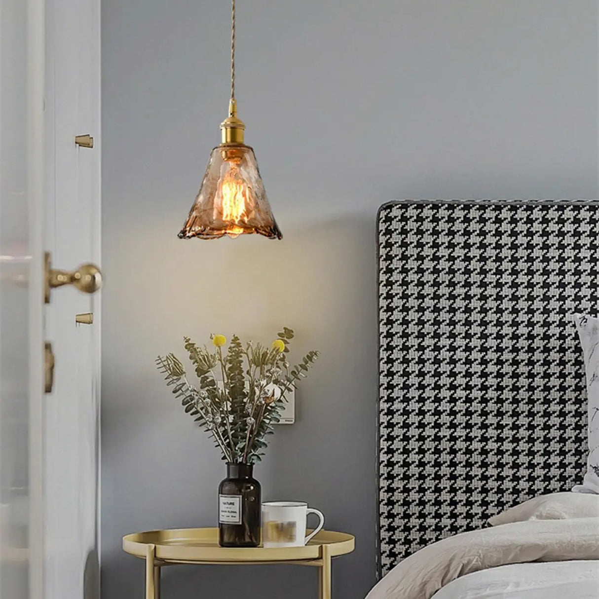 Modern Brown Geometric Glass Floral Wavy Pendant Light Image - 7