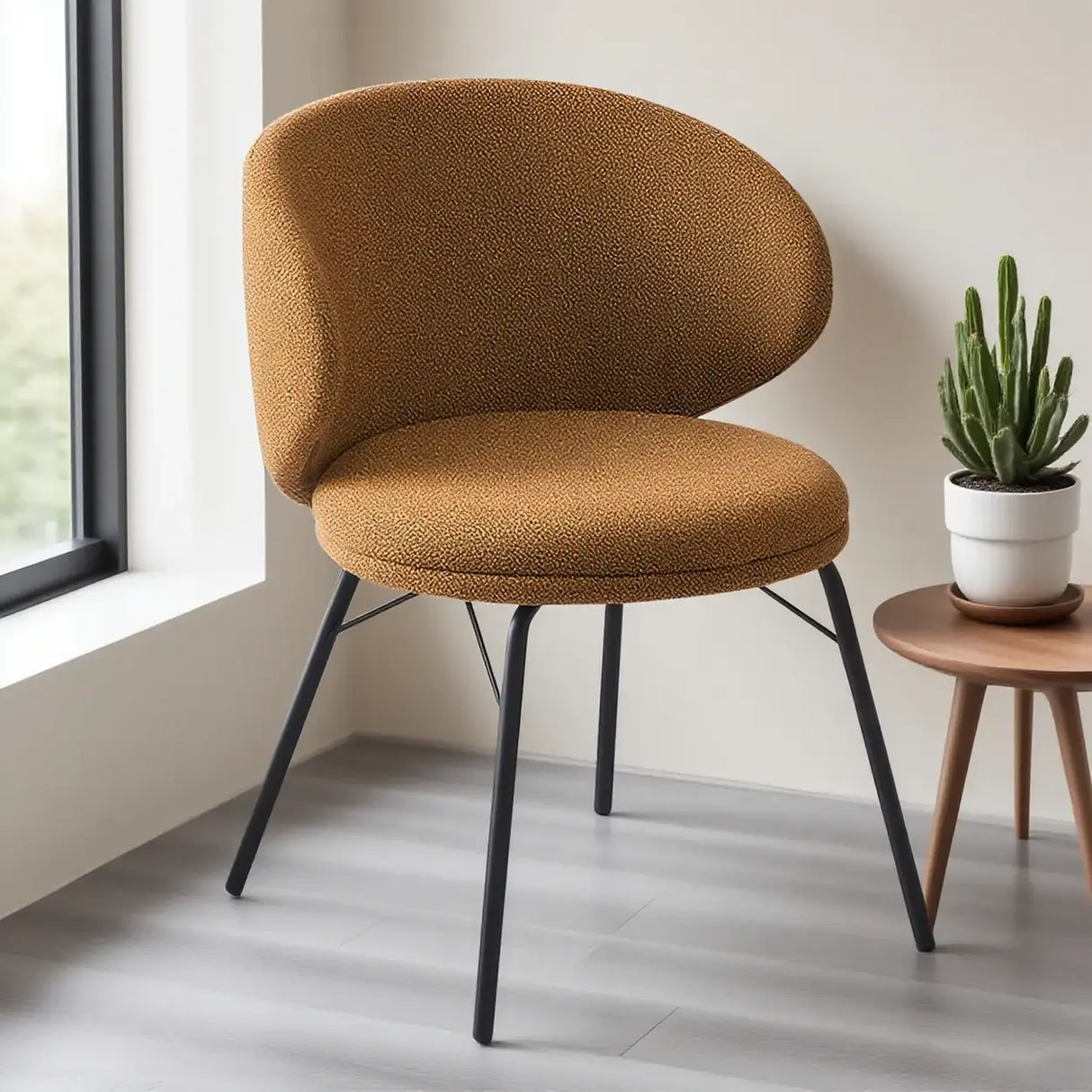 Modern Brown Leathaire Upholstered Curved Back Dining Chair Image - 1