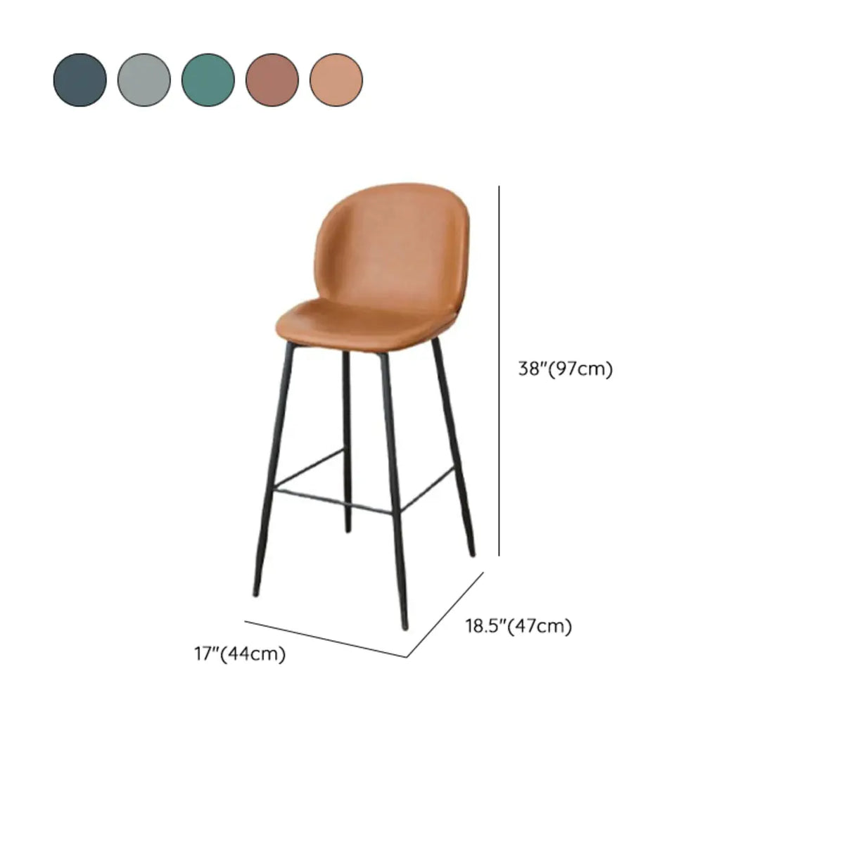 Modern Brown Leather Bucket Bar Stool with Metal Legs