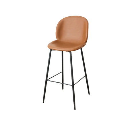 Modern Brown Leather Bucket Bar Stool with Metal Legs Image - 2