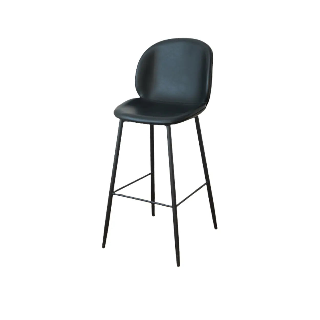 Modern Brown Leather Bucket Bar Stool with Metal Legs Image - 3