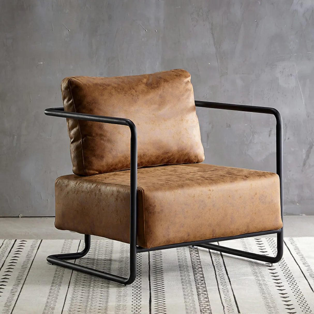 Modern Brown Leather Lounge Accent Chair with Arms Image - 1