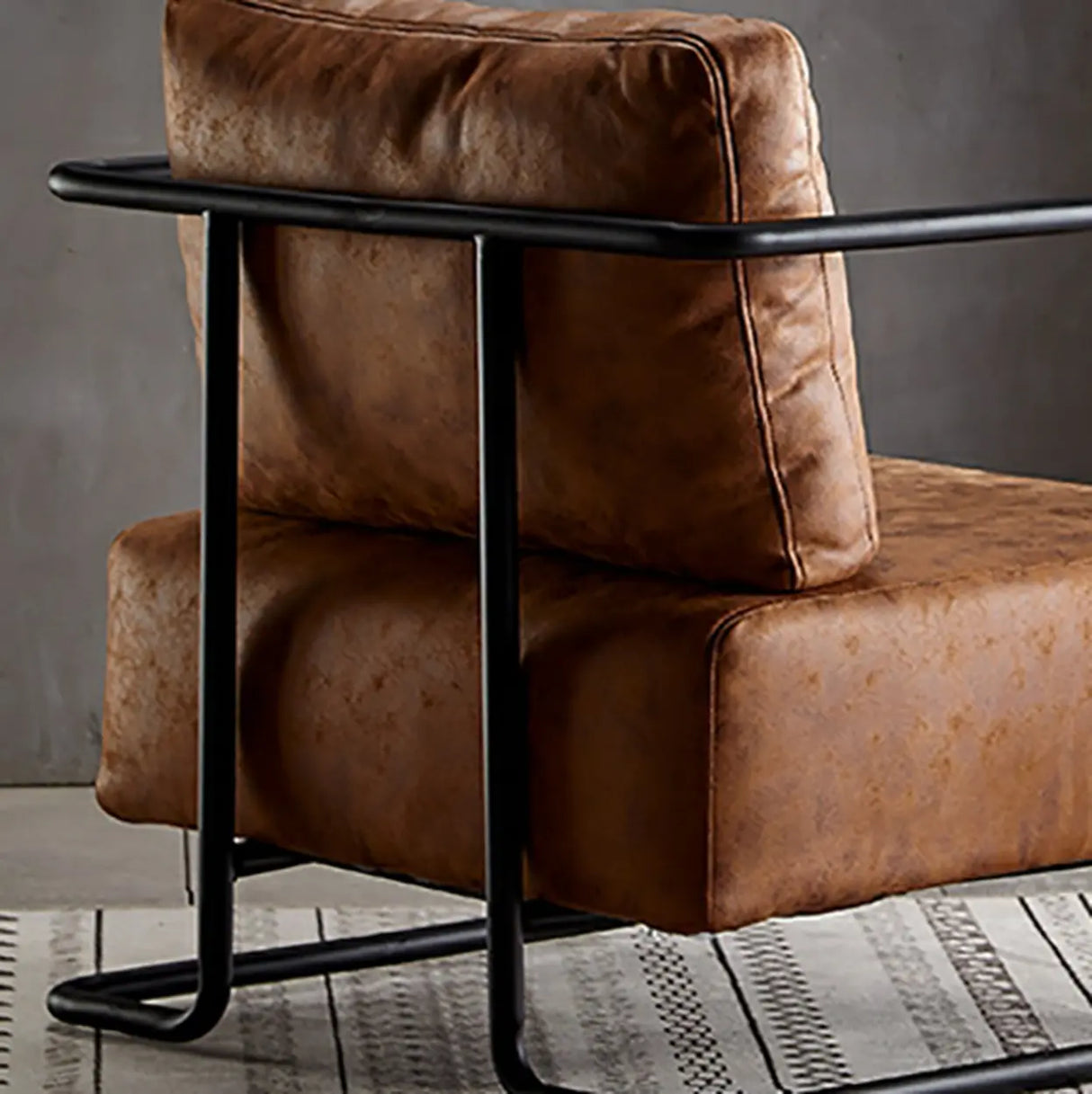 Modern Brown Leather Lounge Accent Chair with Arms Image - 10