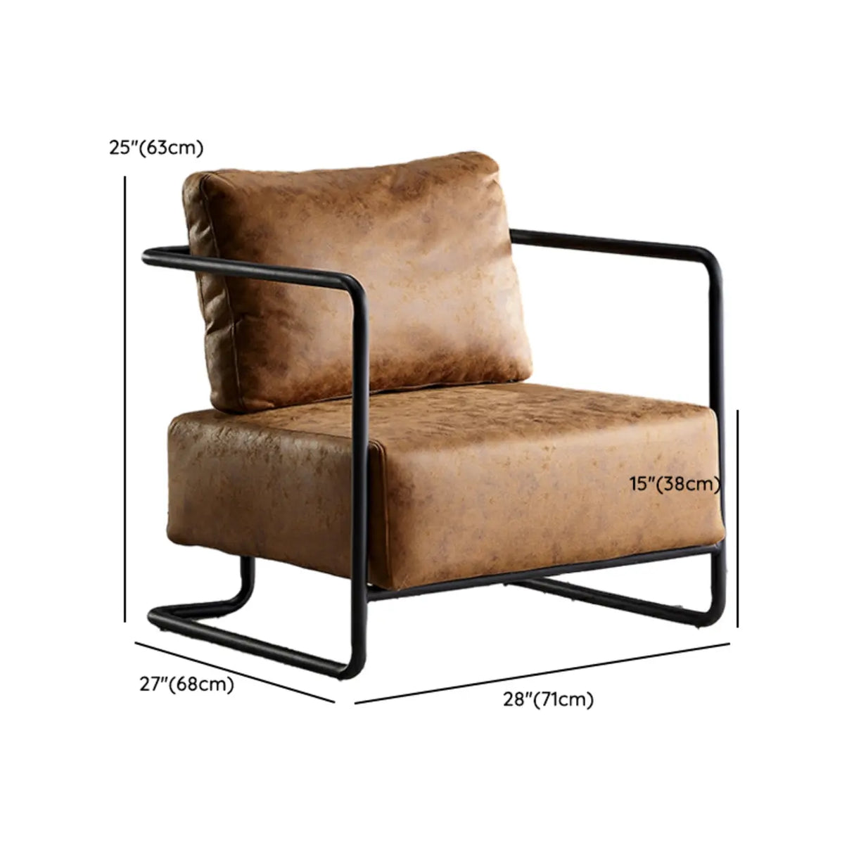 Modern Brown Leather Lounge Accent Chair with Arms Image - 14