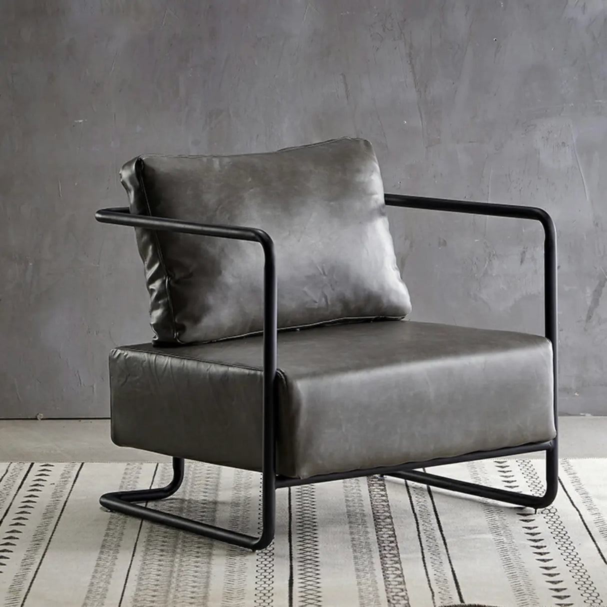 Modern Brown Leather Lounge Accent Chair with Arms Image - 3