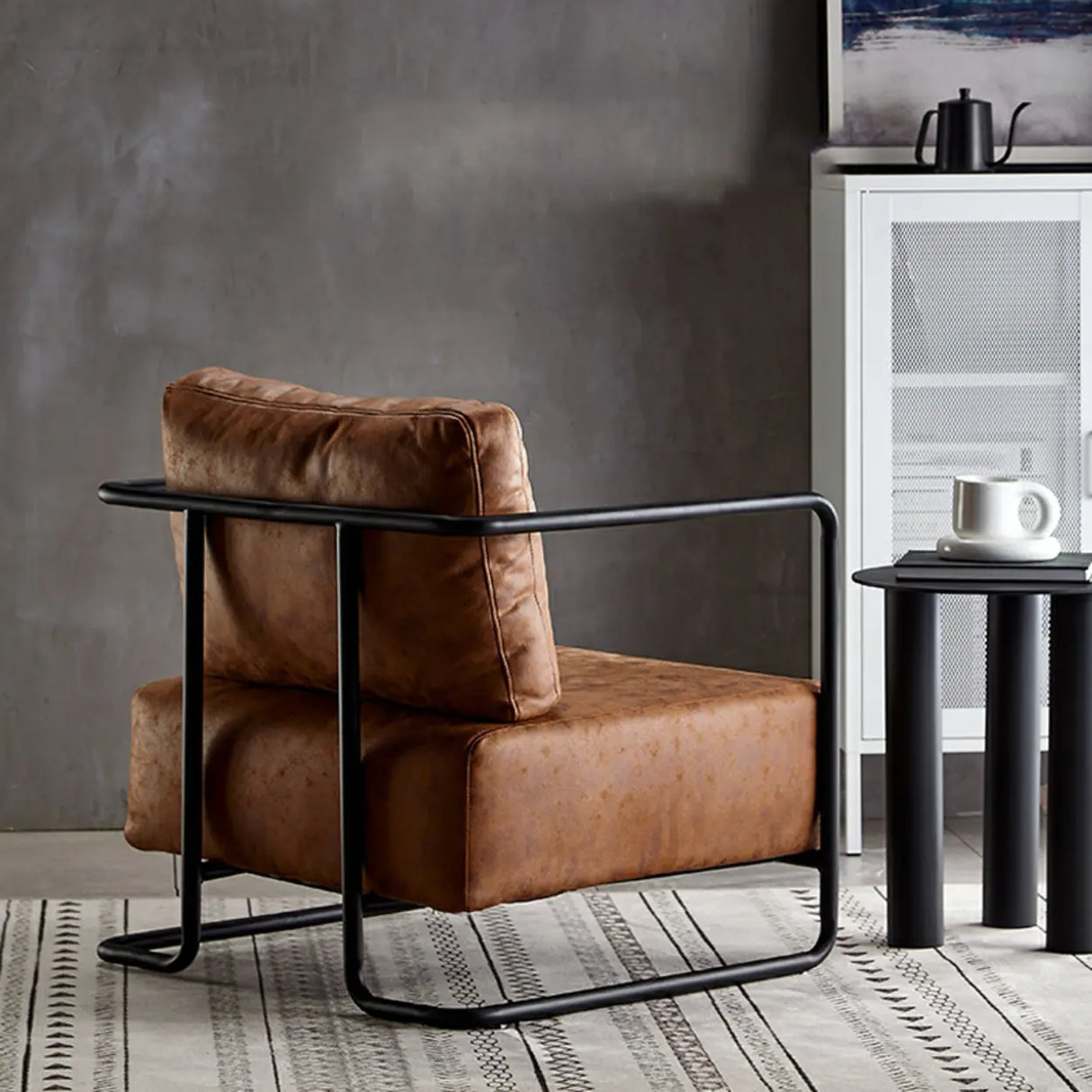 Modern Brown Leather Lounge Accent Chair with Arms Image - 7