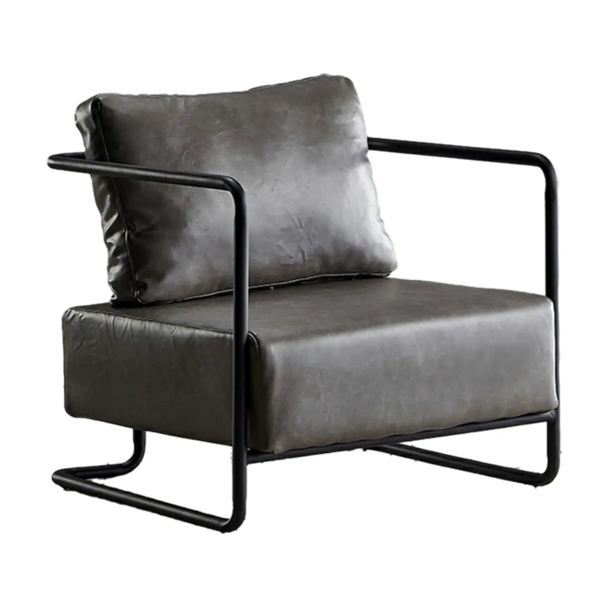 Modern Brown Leather Lounge Accent Chair with Arms Image - 8