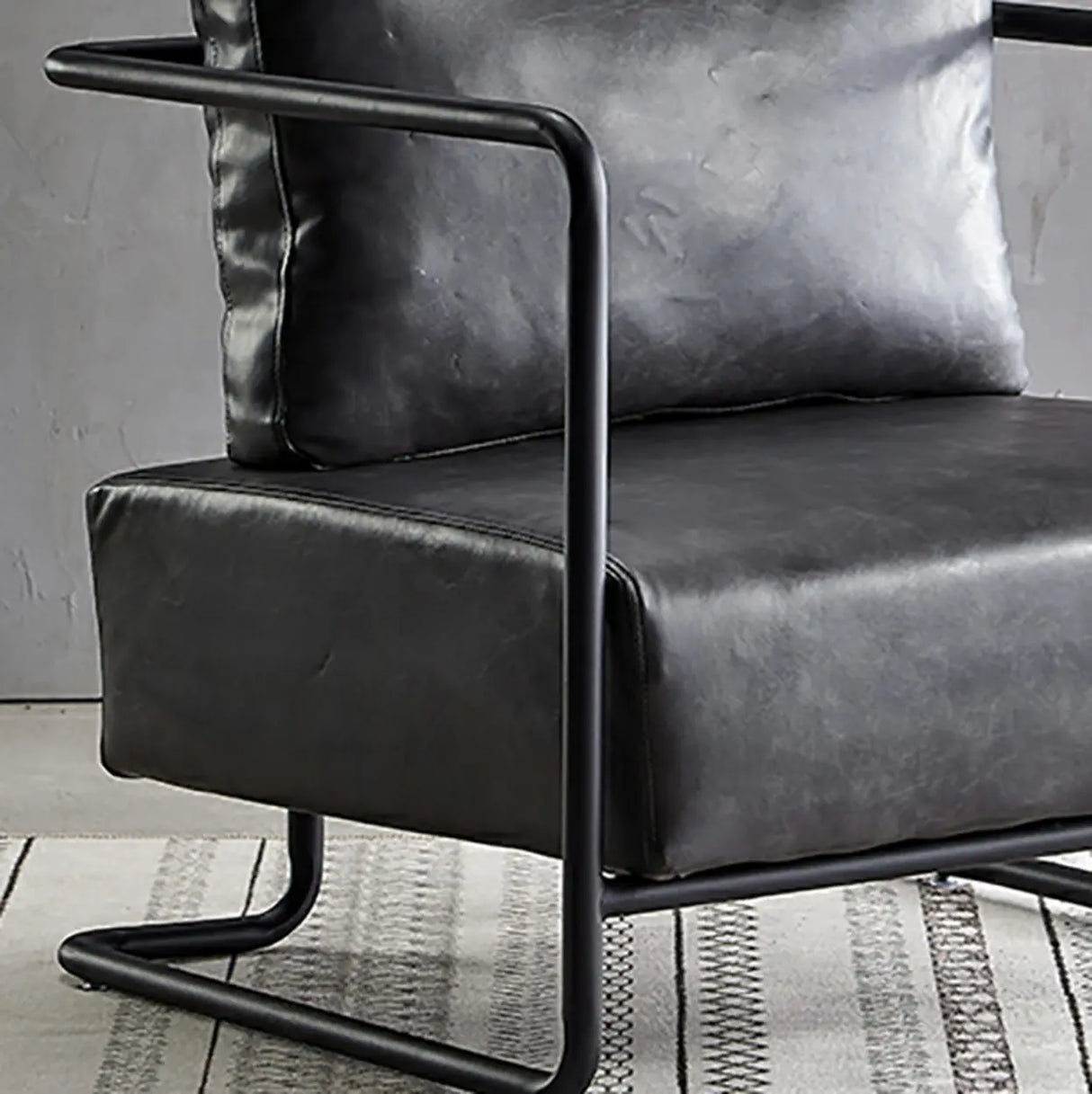 Modern Brown Leather Lounge Accent Chair with Arms Image - 9