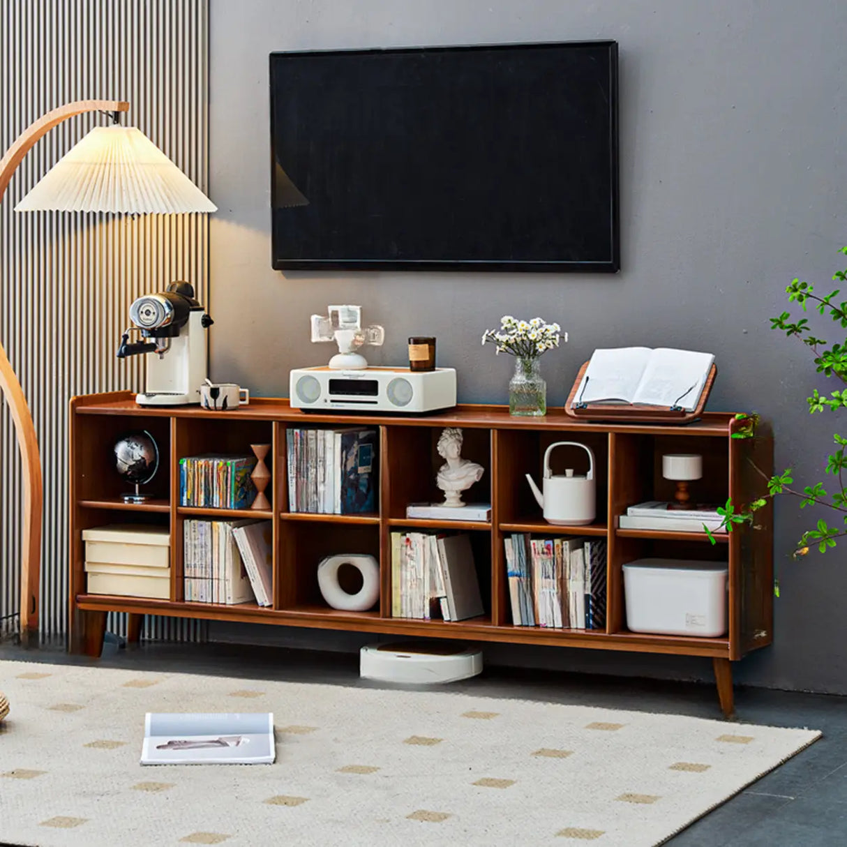 Modern Brown Lumber Rectangular Cocoa Wide Bookcase Image - 11