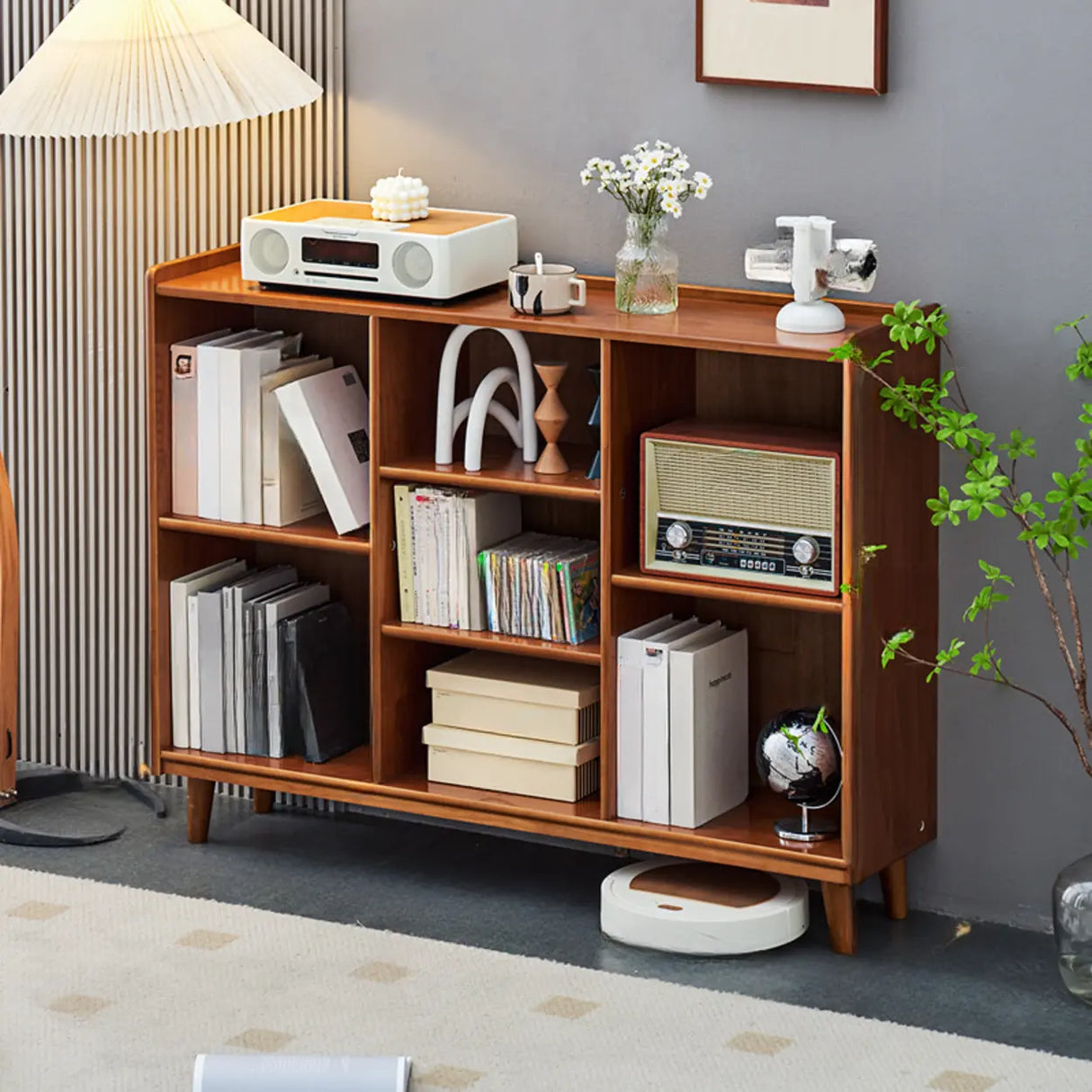 Modern Brown Lumber Rectangular Cocoa Wide Bookcase Image - 5