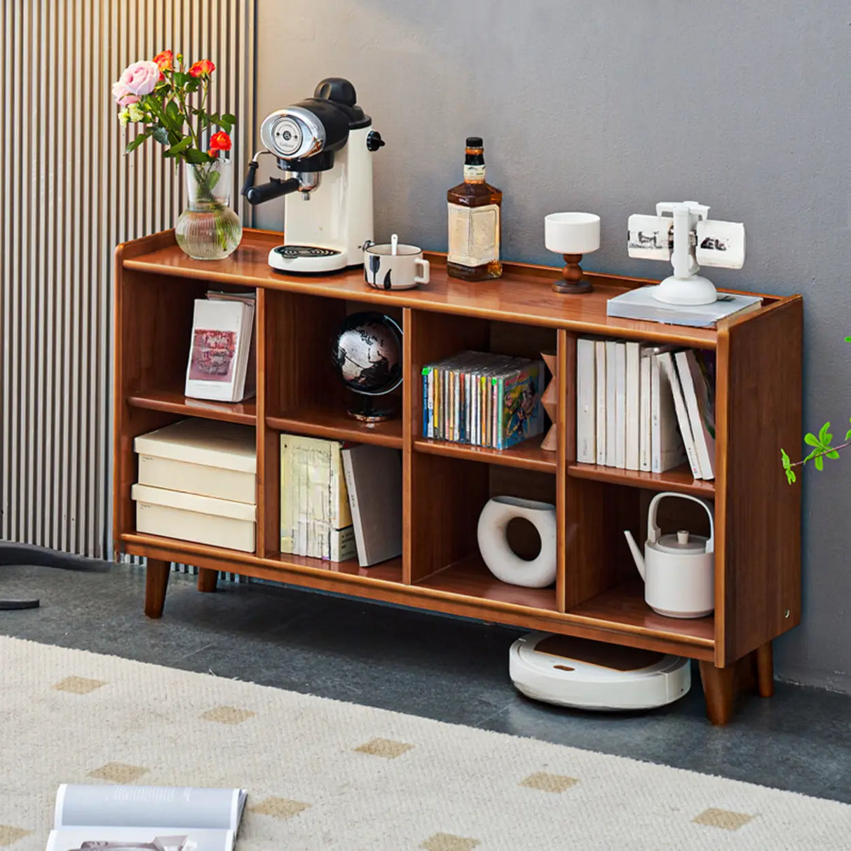 Modern Brown Lumber Rectangular Cocoa Wide Bookcase Image - 7