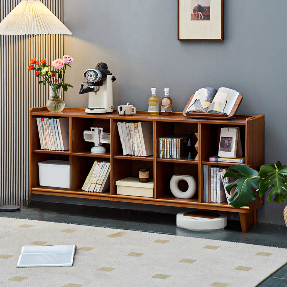 Modern Brown Lumber Rectangular Cocoa Wide Bookcase Image - 9