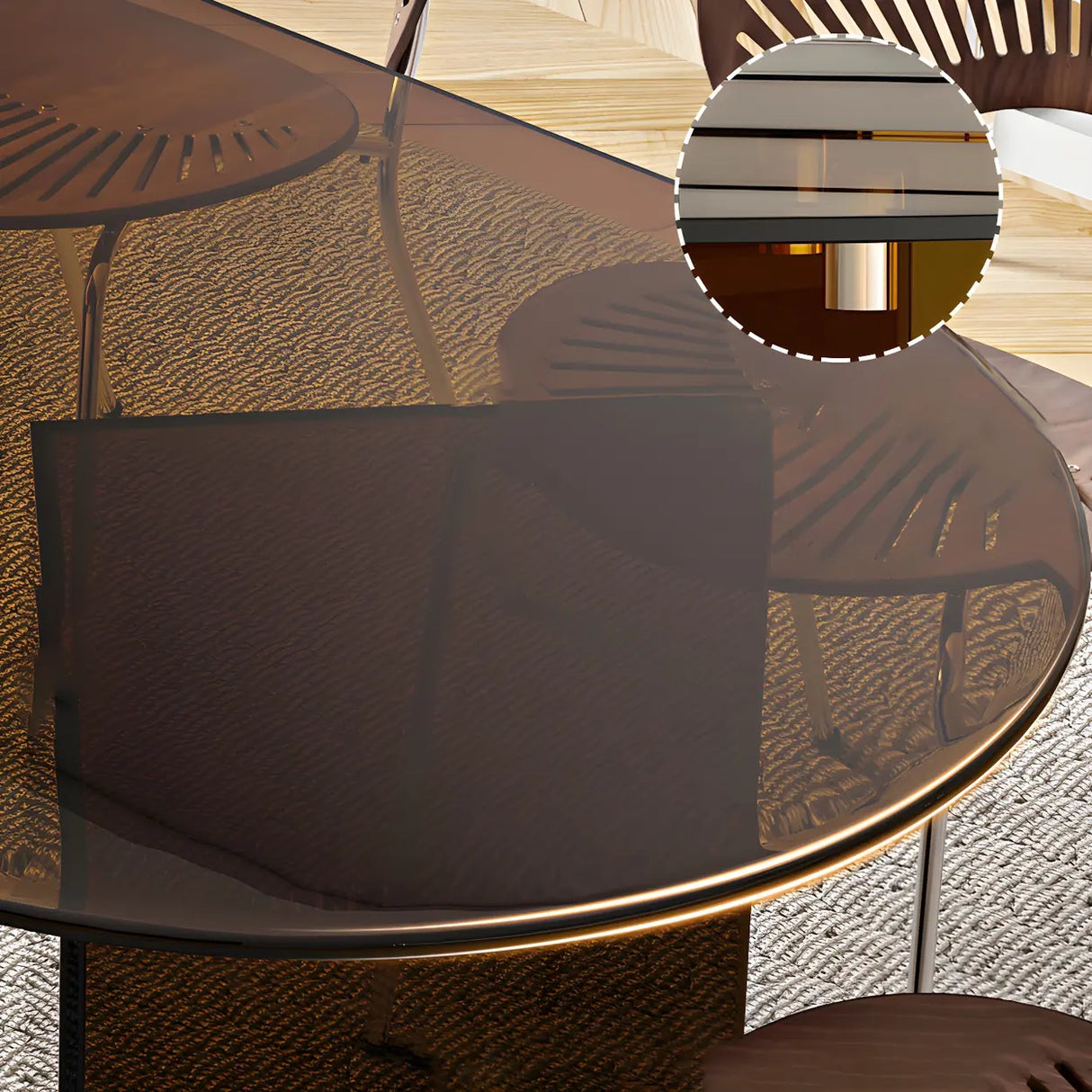 Modern Brown Oval Glass Scratch Resistant Dining Table Image - 4
