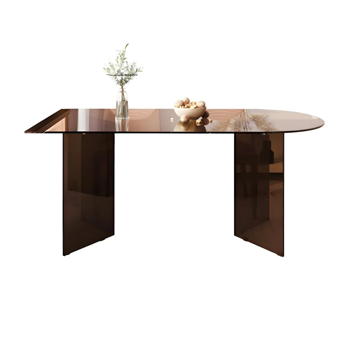 Modern Brown Oval Glass Scratch Resistant Dining Table Image - 5