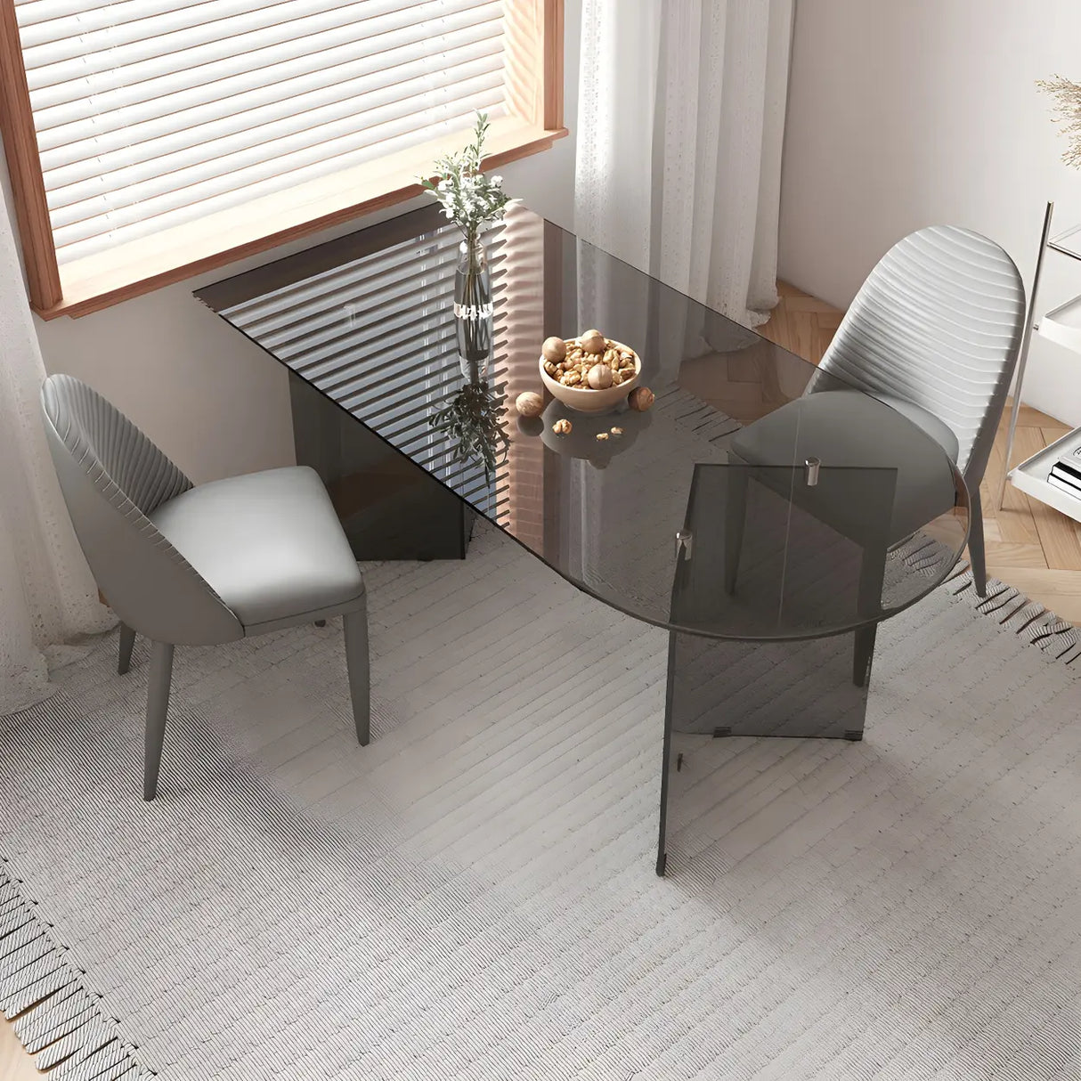 Modern Brown Oval Glass Scratch Resistant Dining Table Image - 6