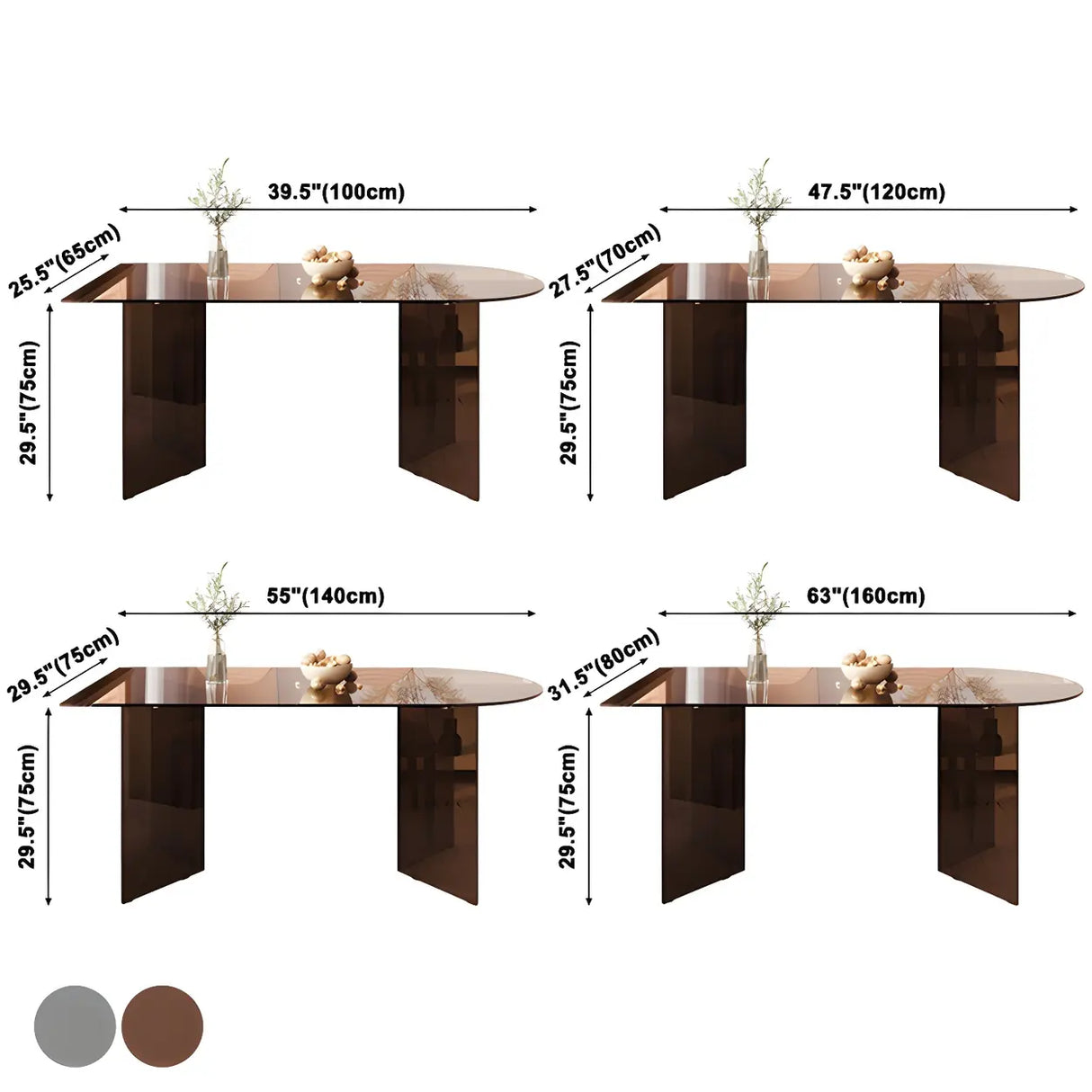 Modern Brown Oval Glass Scratch Resistant Dining Table Image - 7
