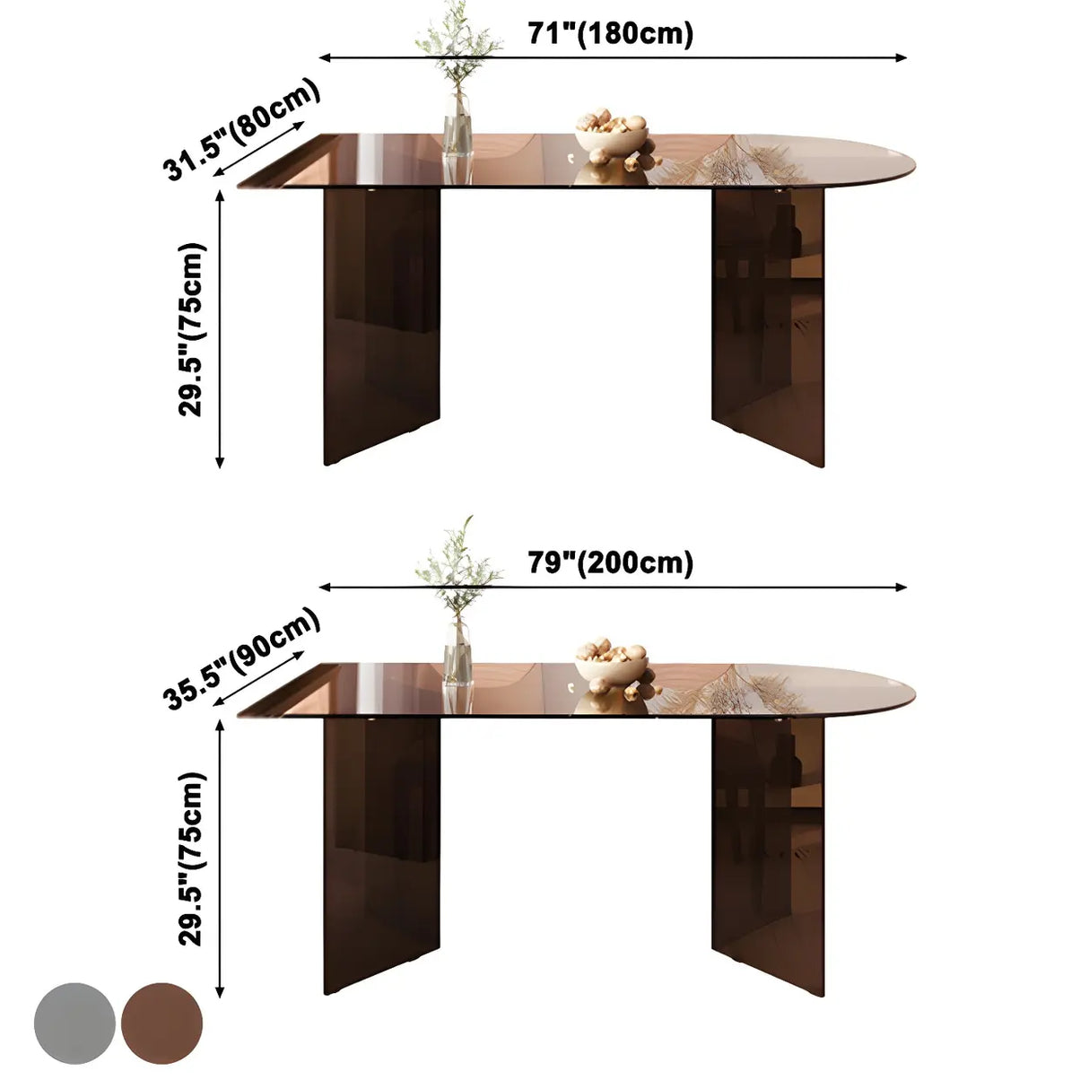 Modern Brown Oval Glass Scratch Resistant Dining Table Image - 8