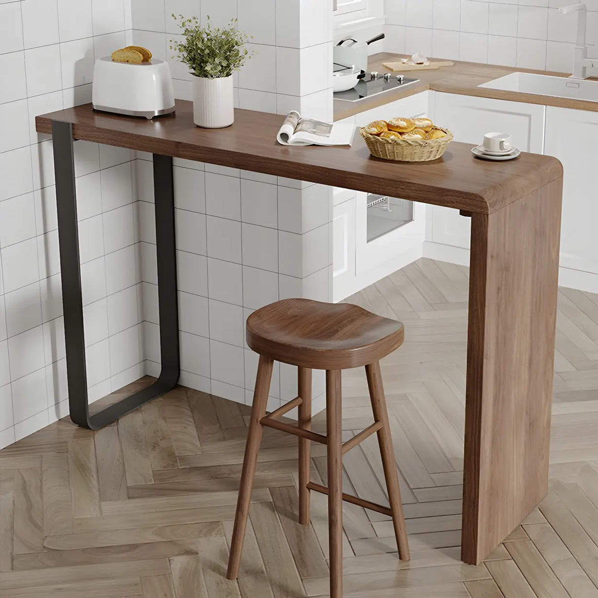 Modern Brown Rectangular Bar Table with Metal Leg Image - 1