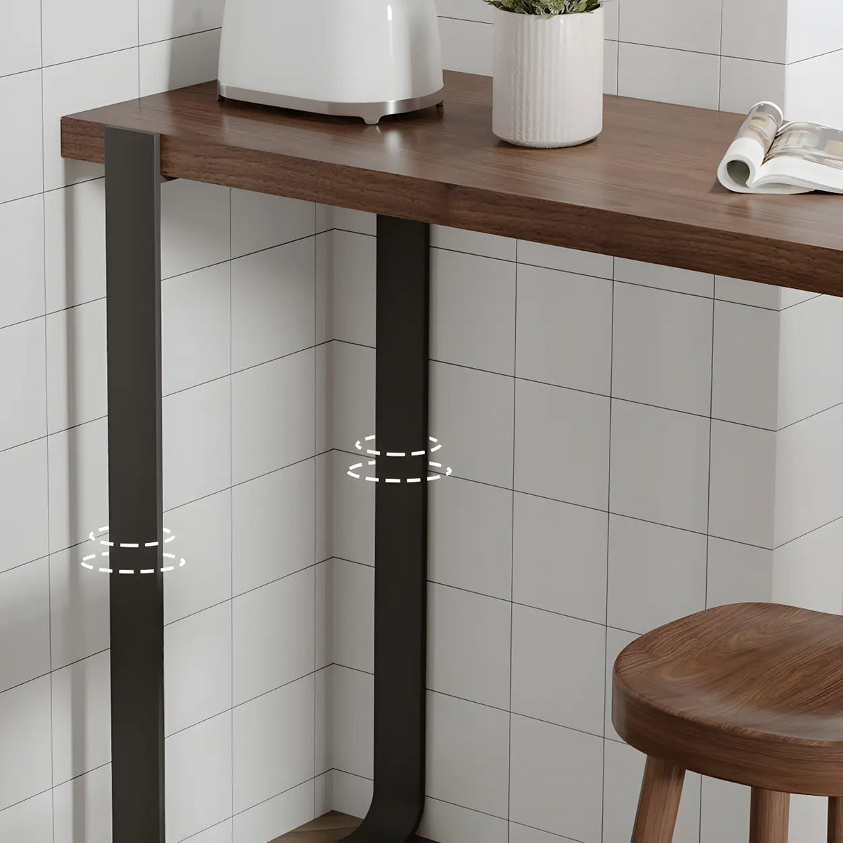 Modern Brown Rectangular Bar Table with Metal Leg Image - 14