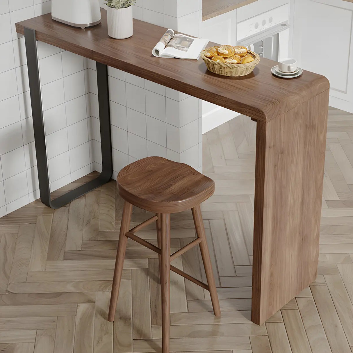 Modern Brown Rectangular Bar Table with Metal Leg Image - 4