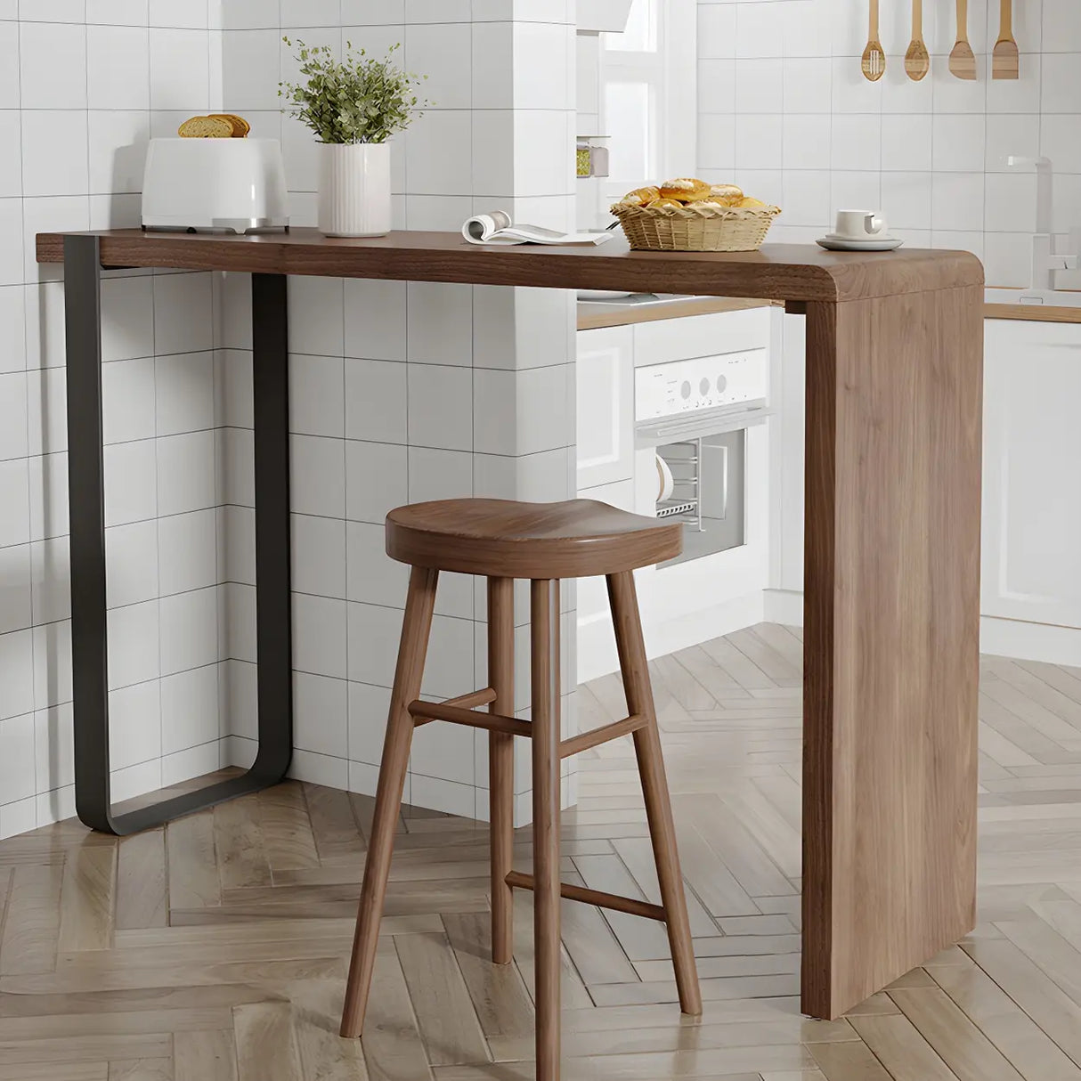 Modern Brown Rectangular Bar Table with Metal Leg Image - 6