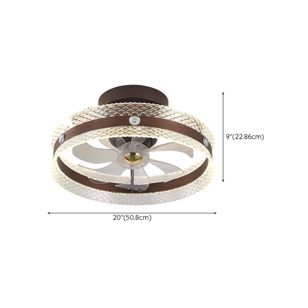 Modern Brown Round Clear Blade LED Ceiling Fan Light