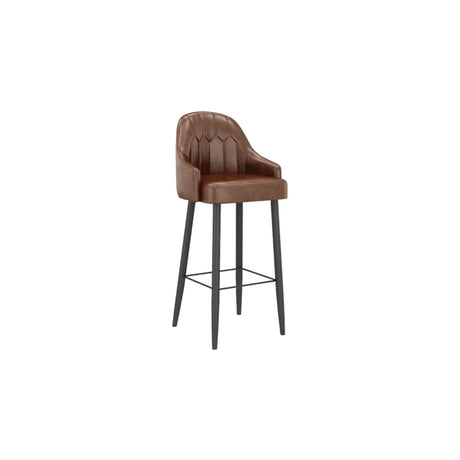 Modern Brown Square Leather Bar Stool with Backrest Image - 2
