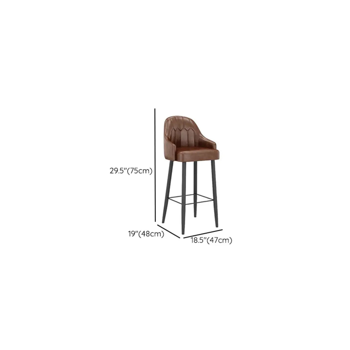 Modern Brown Square Leather Bar Stool with Backrest