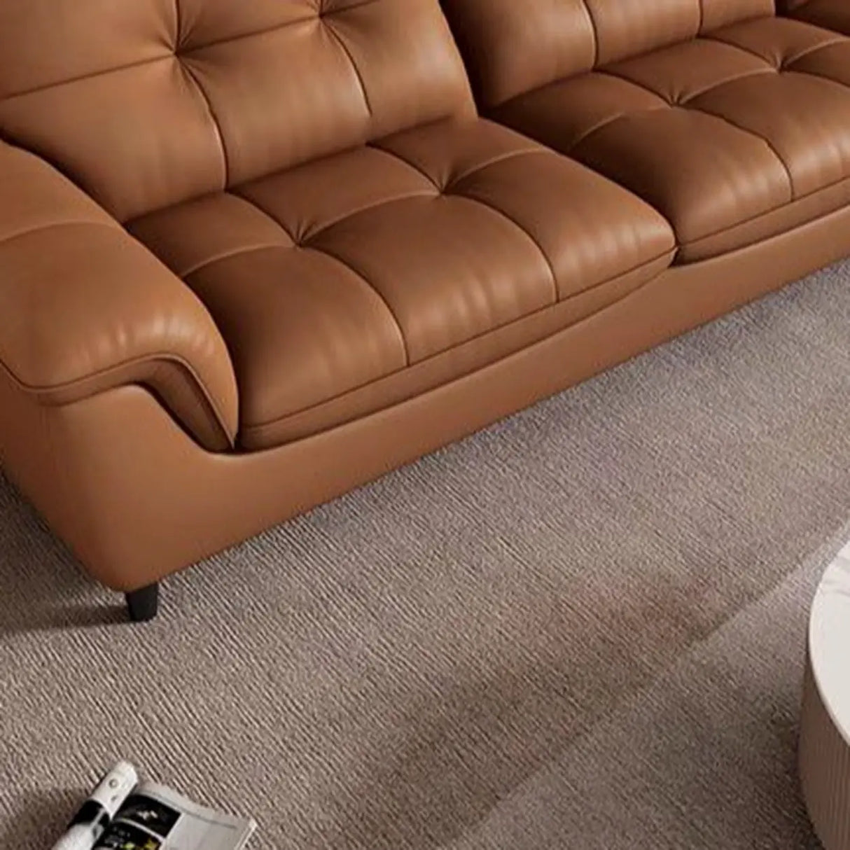 Modern Brown Tear Resistant Full Grain Cow Leather Sofa Image - 11