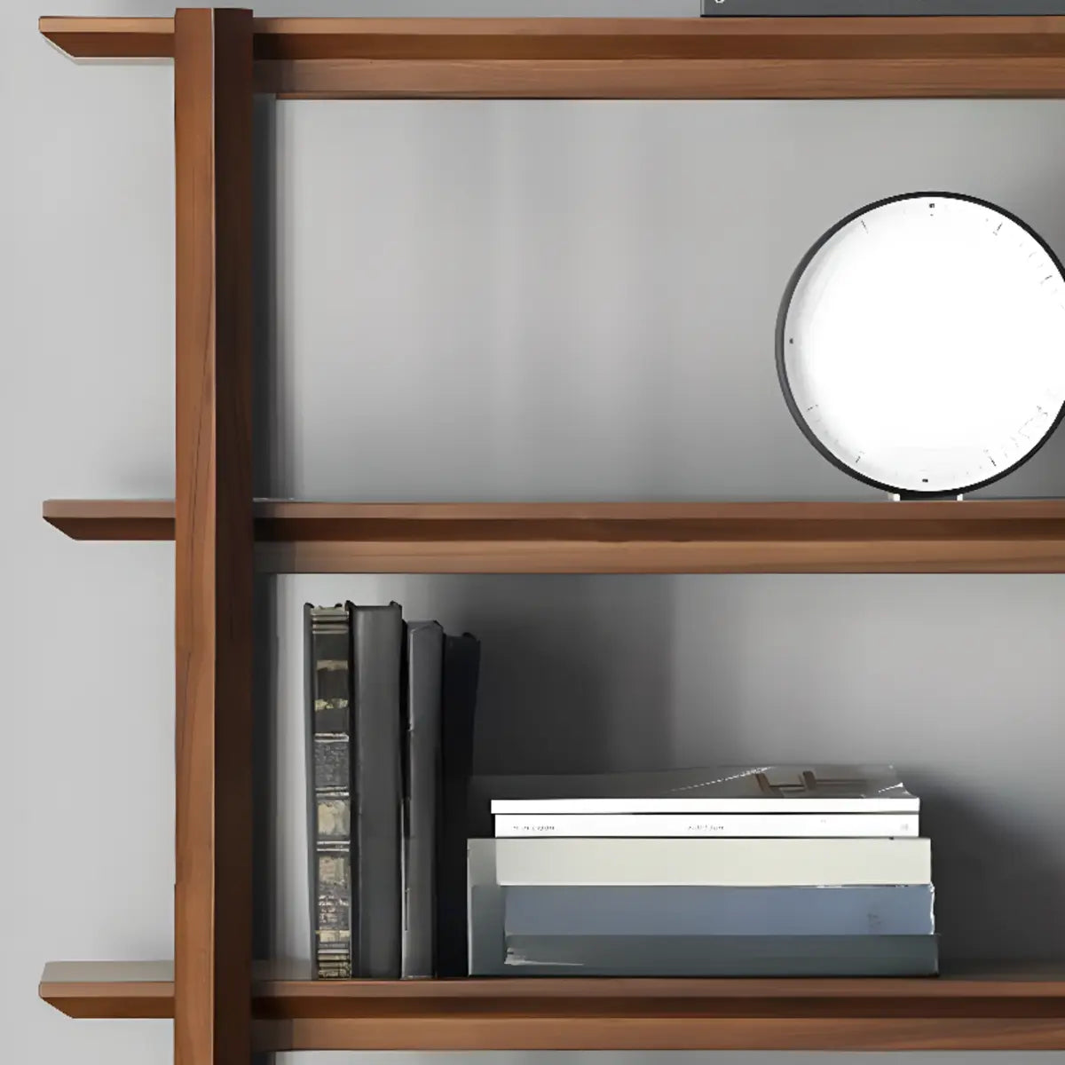 Modern Brown Walnut Ladder Open Storage Bookshelf Image - 6